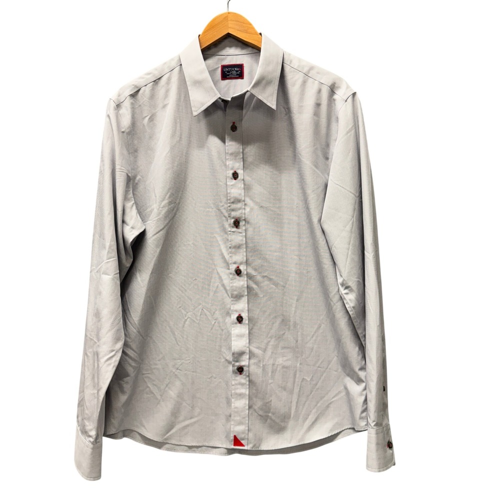 UNTUCKit Button Up Shirt Mens Large Rubican WF Gray Business Casual Slim Fit